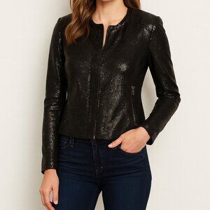 REBECCA TAYLOR Women's Black Sequin Blazer/Jacket with Zippers - Size 2